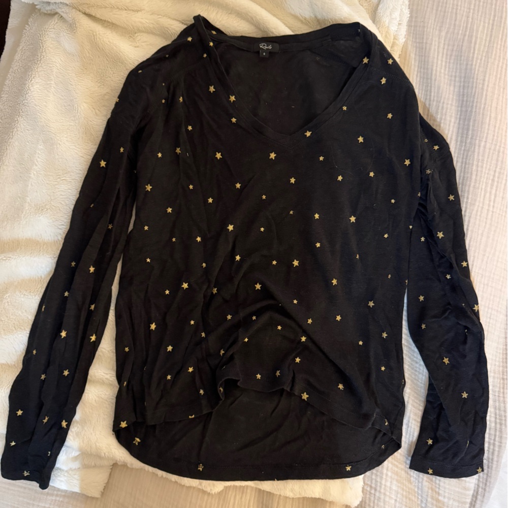 Rails Black Long-Sleeve V-Neck Top with Gold Star Print